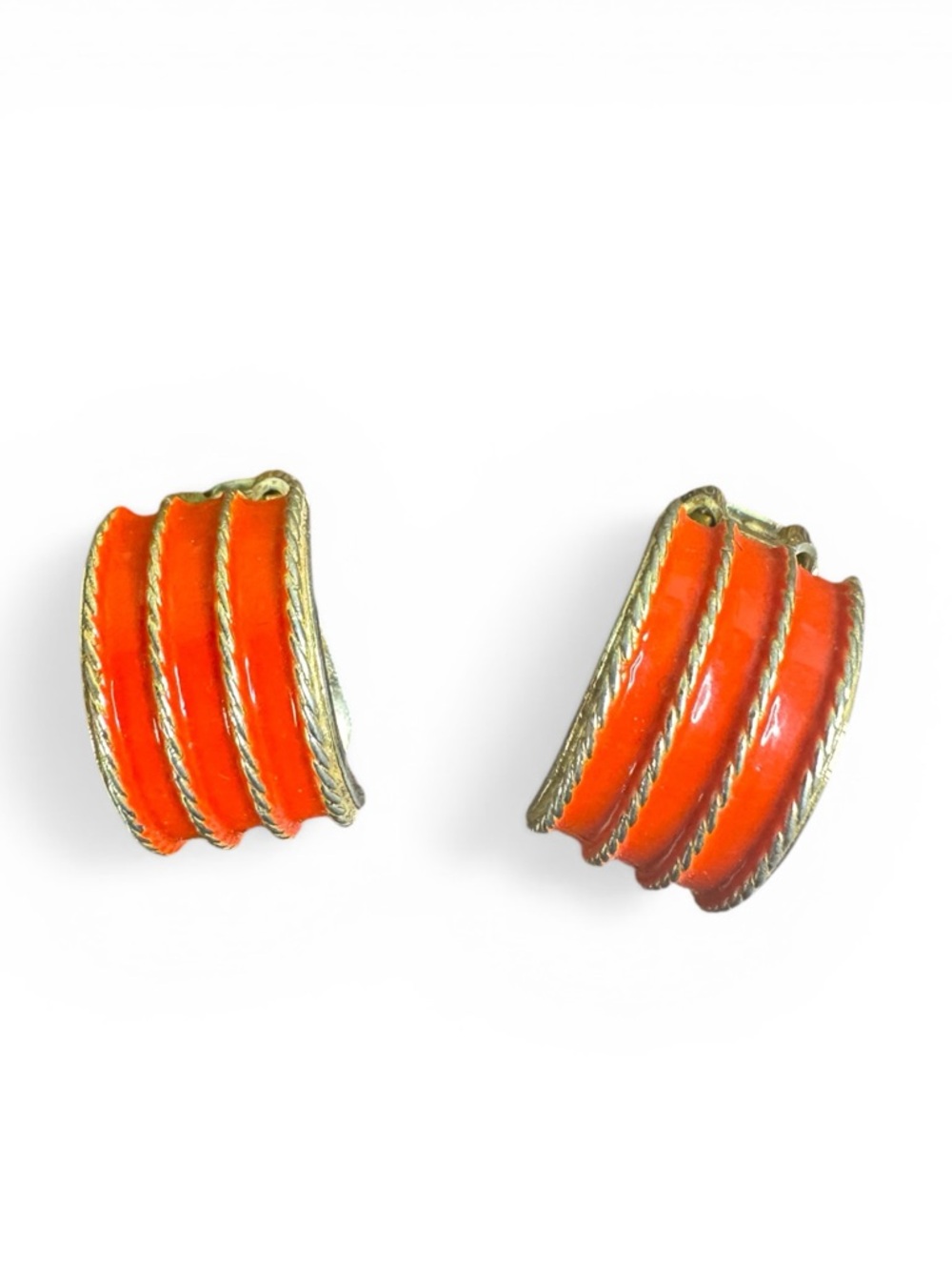 Vibrant Red Enamel Clip-On Hoop Earrings